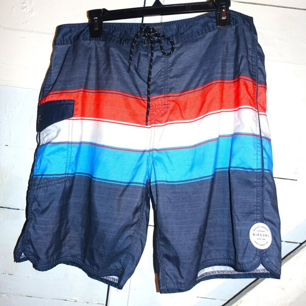 Rip Curl Navy Blue Striped Board Shorts 36